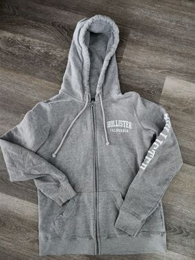 Hollister Light Gray Full-Zip Hooded Sweatshirt Womens Size Small